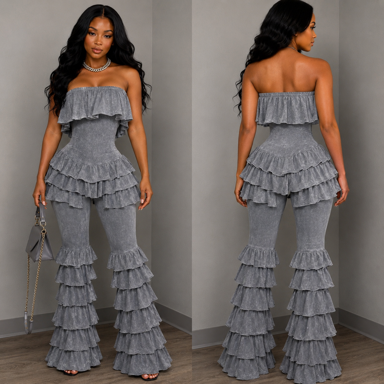 RUFF AROUND THE EDGES JUMPSUIT | GREY