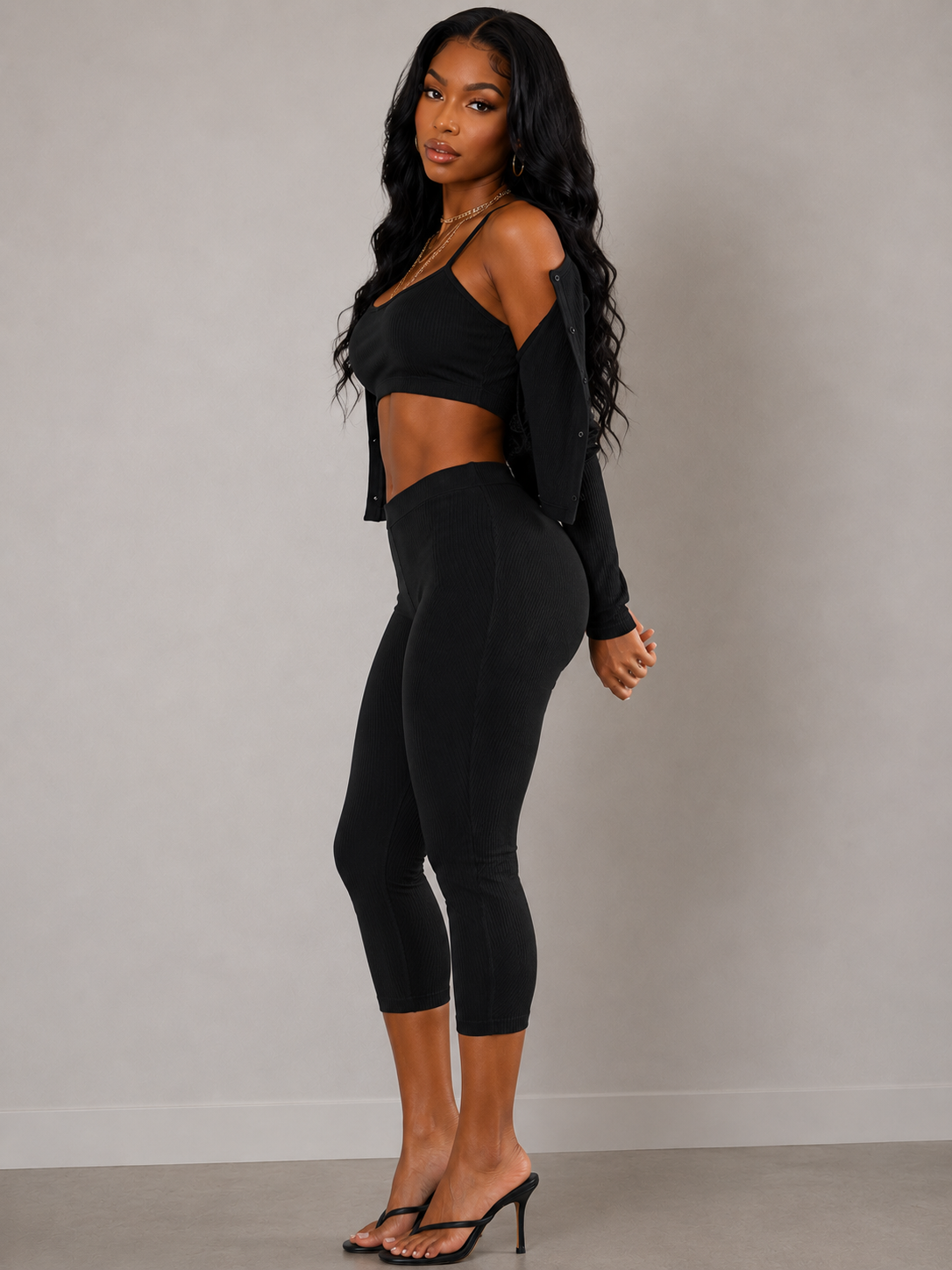 AZANI 3-PIECE RIBBED SET | BLACK