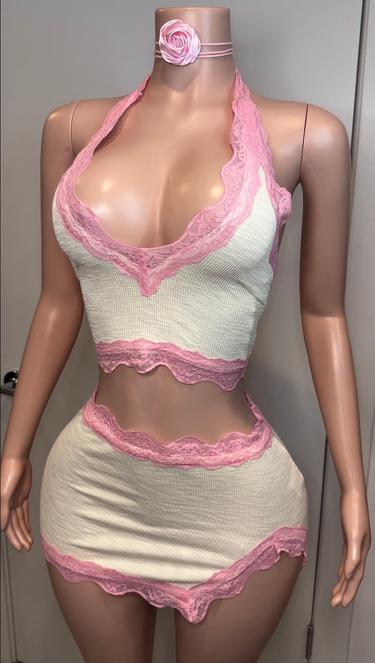 PINK TRIM SKIRT SET