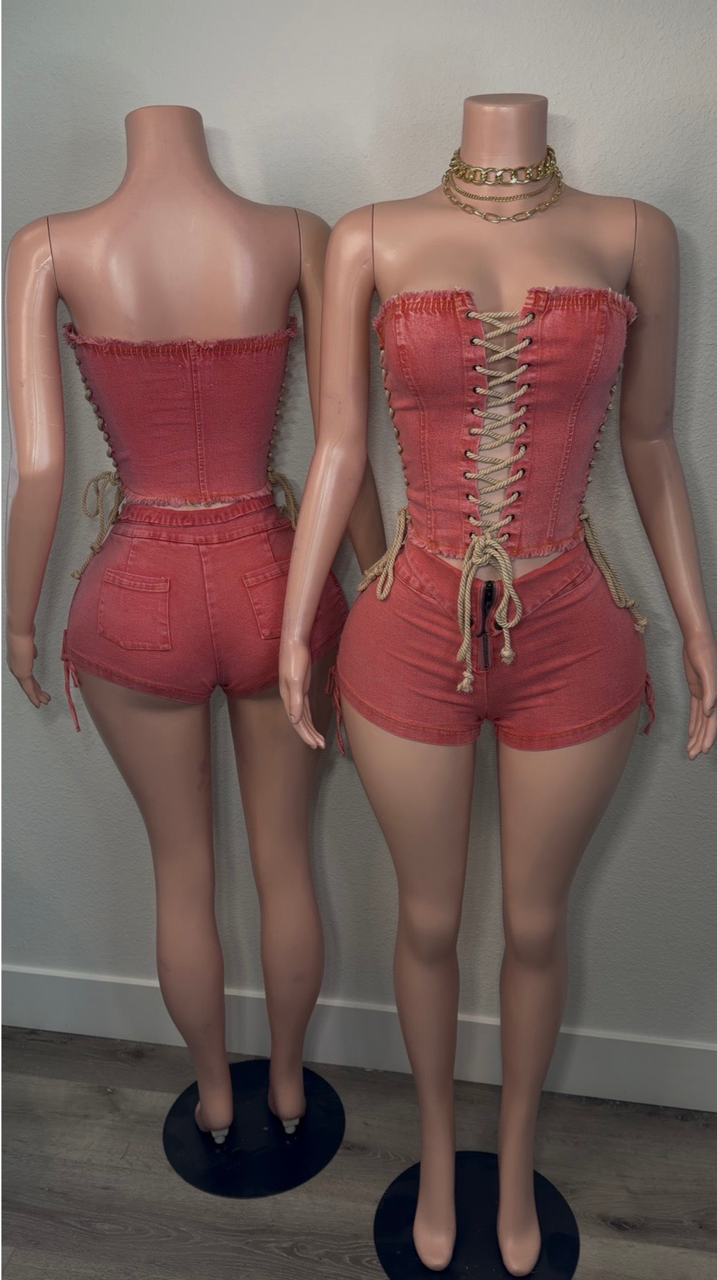 TREAT ME DENIM SHORT SET