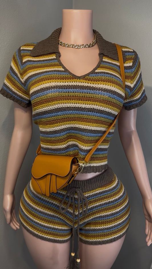 DESIRE STRIPE SHORT SET