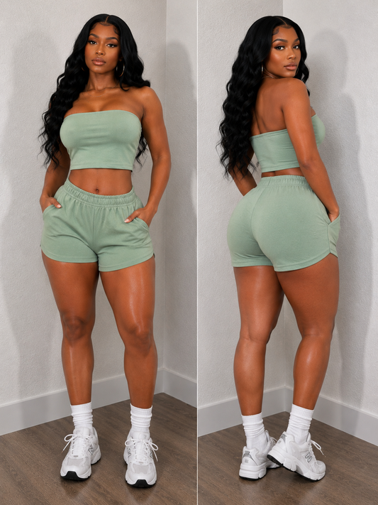 MUTED HALTER SHORT SET