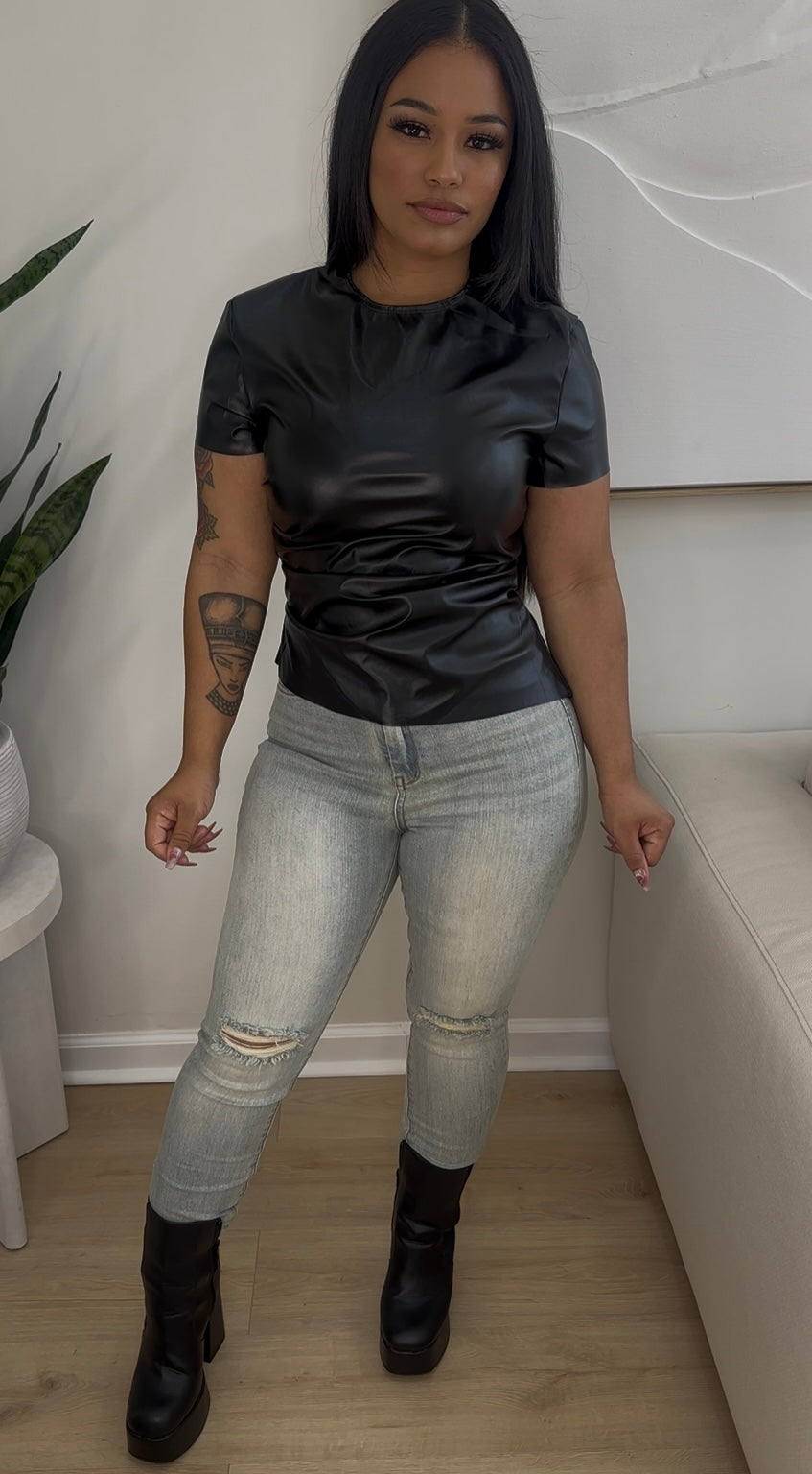 FAUX LEATHER TOP