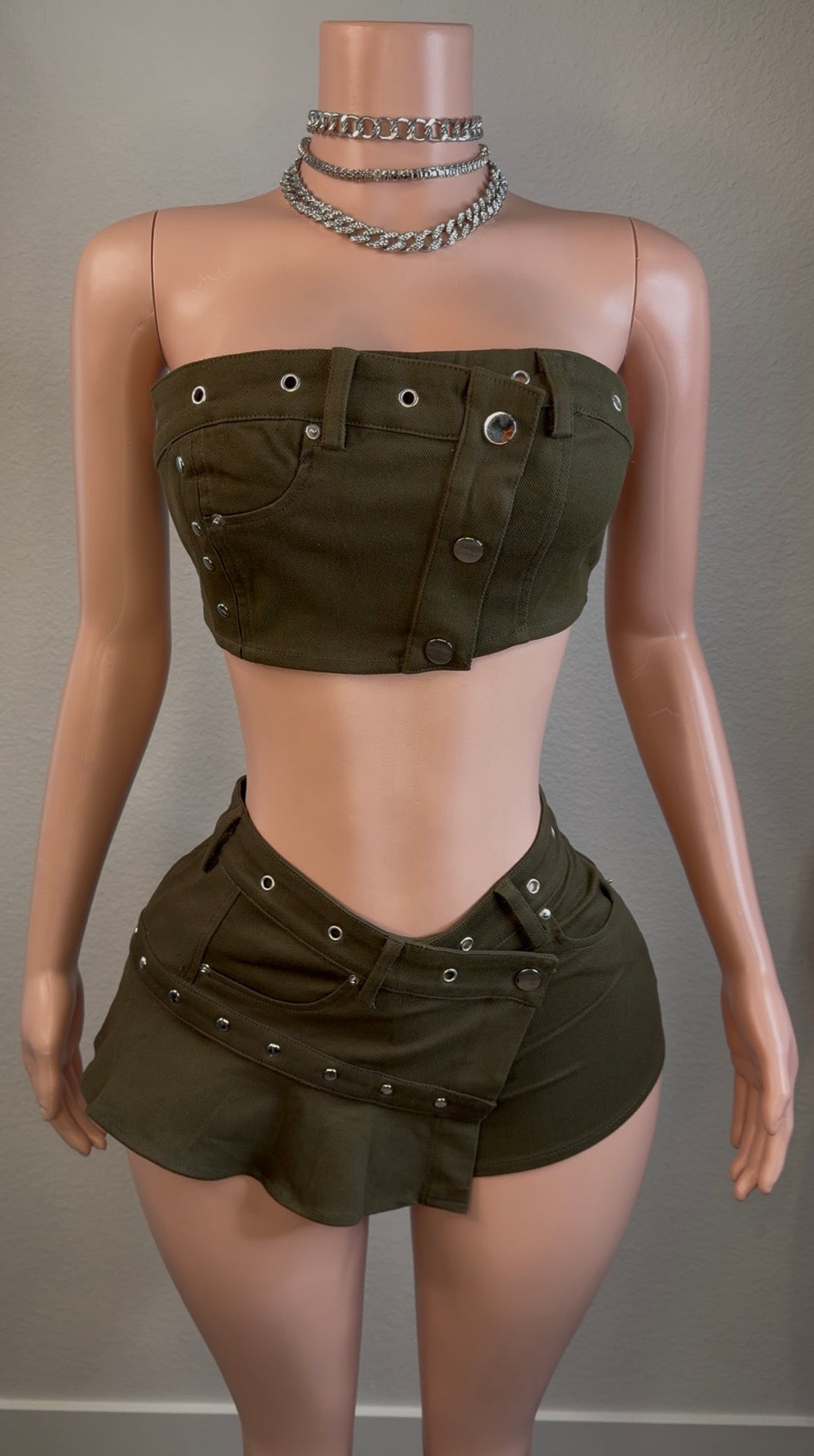 DENIM PARTY SET | OLIVE