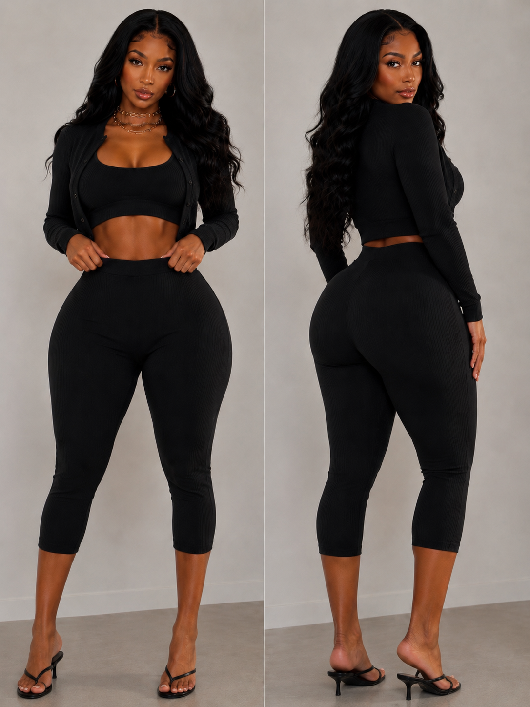 AZANI 3-PIECE RIBBED SET | BLACK