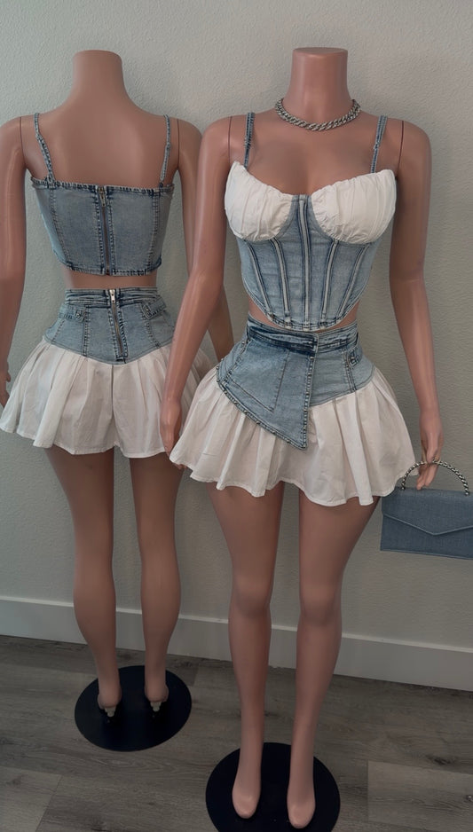 SHY GIRL DENIM SKIRT SET