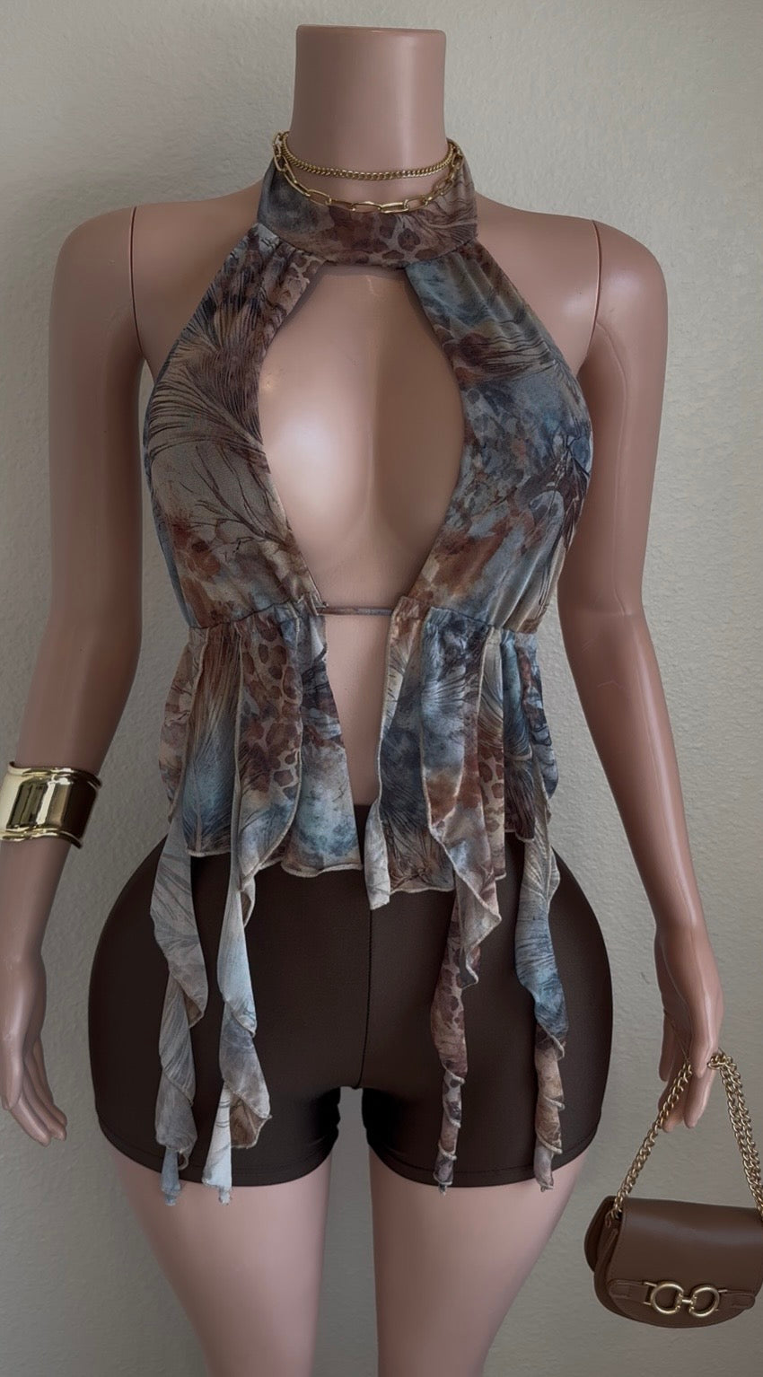 BROWN SKIN SHORT SET