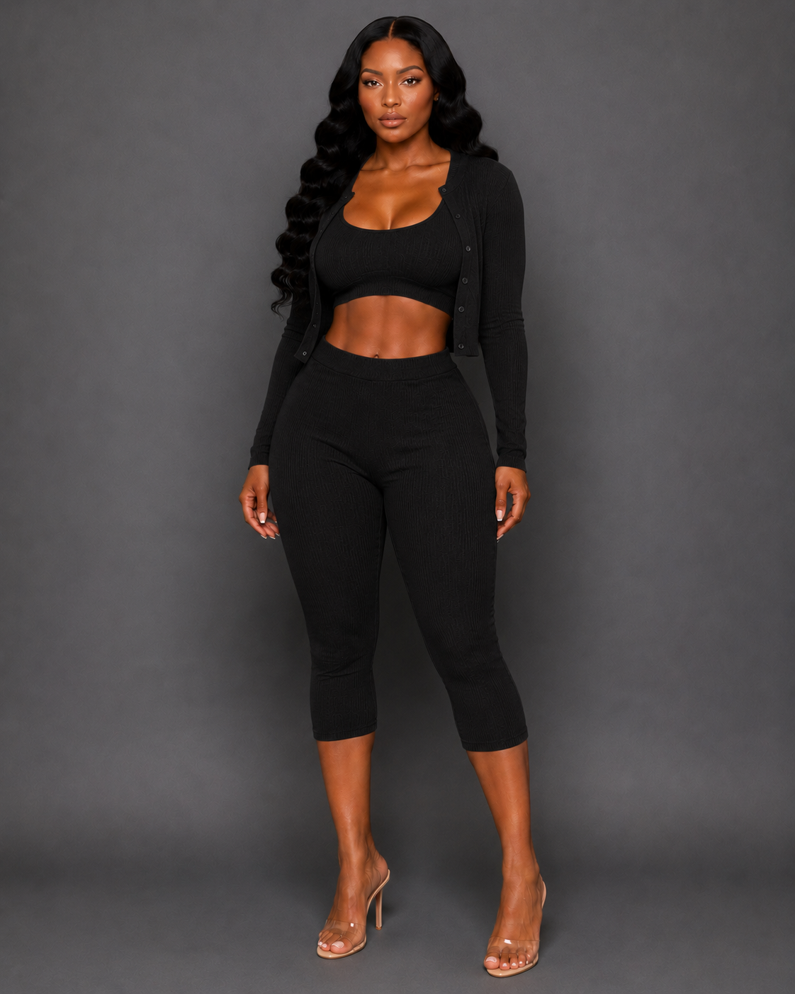 AZANI 3-PIECE RIBBED SET | BLACK
