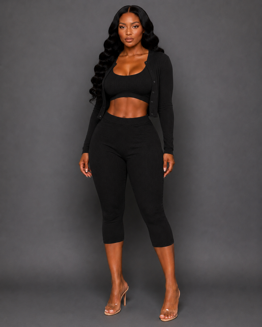 AZANI 3-PIECE RIBBED SET | BLACK