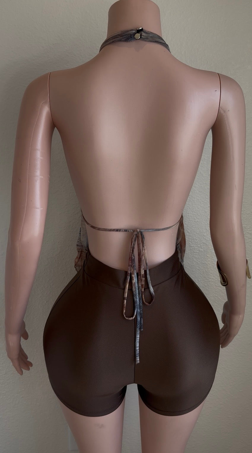 BROWN SKIN SHORT SET