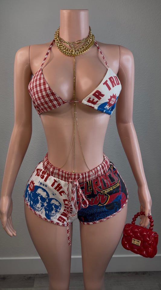 PIECES OF PLAID SHORT SET