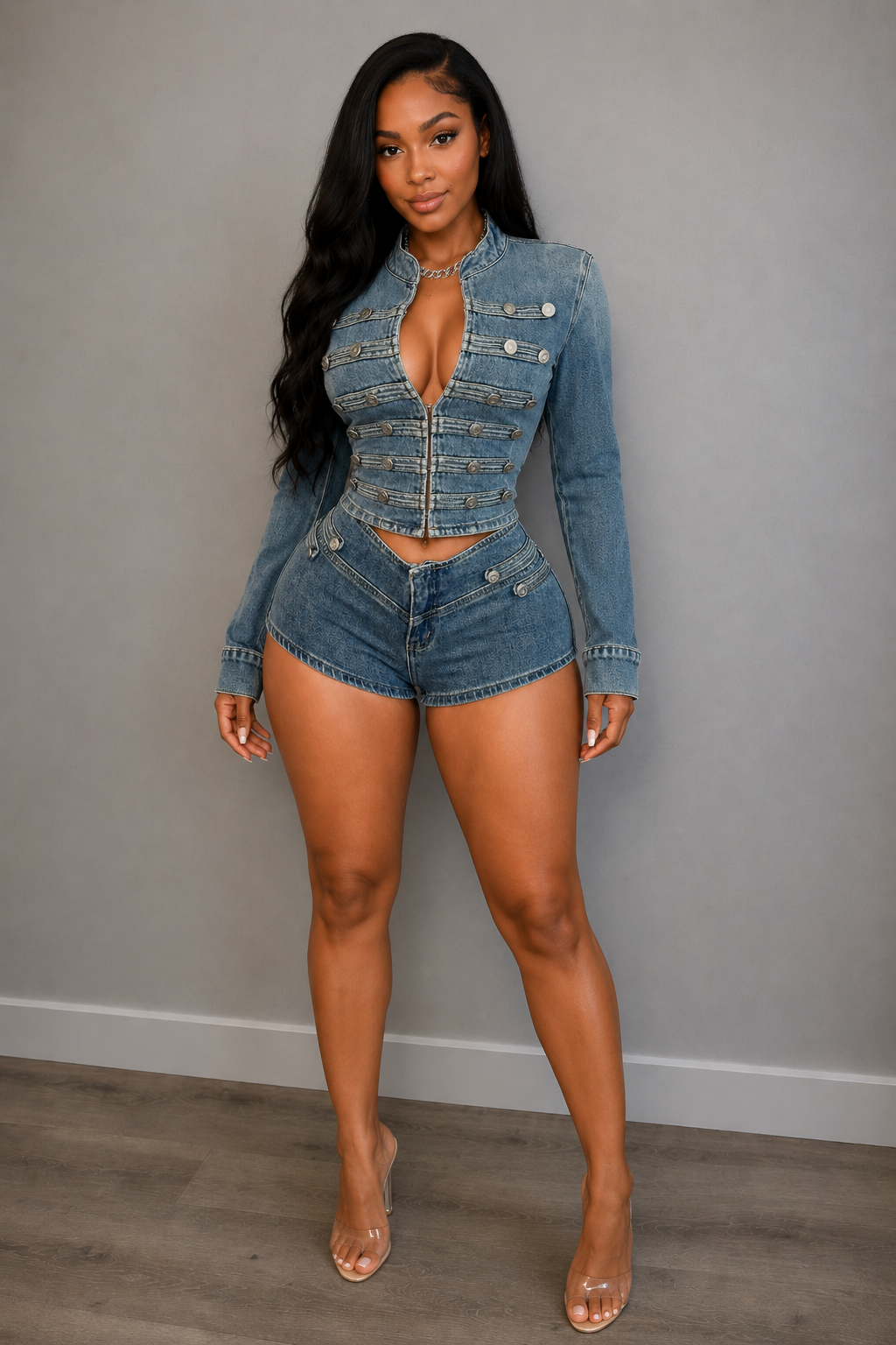 GOT YOUR ATTENTIONS DENIM SHORT SET