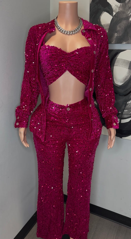 SEQUIN 3-PIECE PANT SET