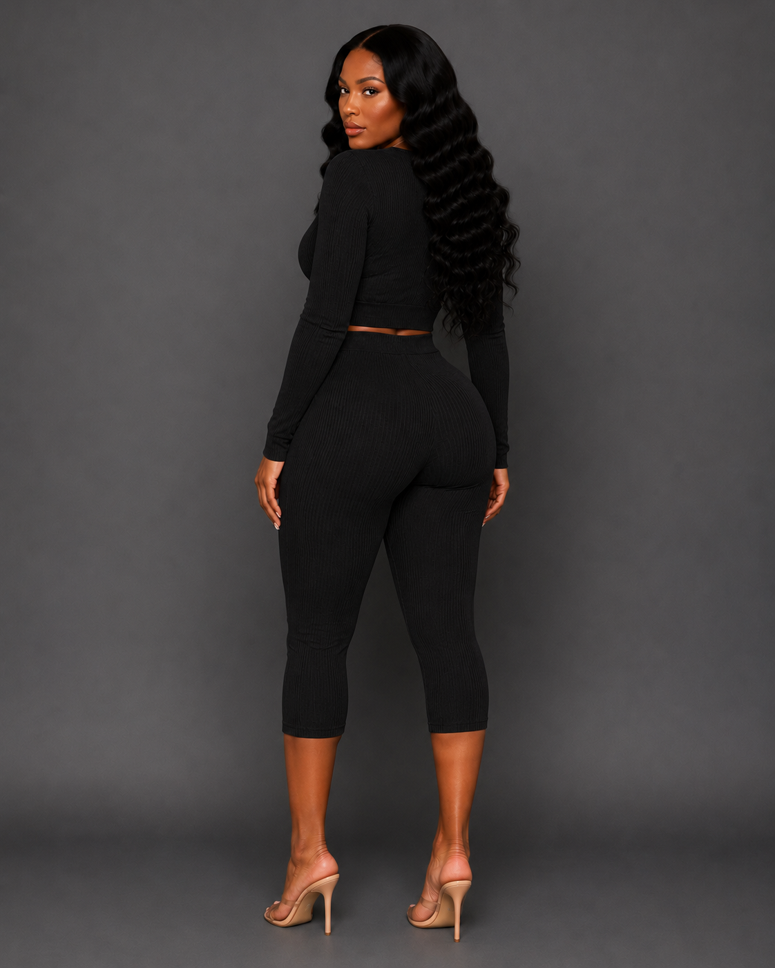AZANI 3-PIECE RIBBED SET | BLACK