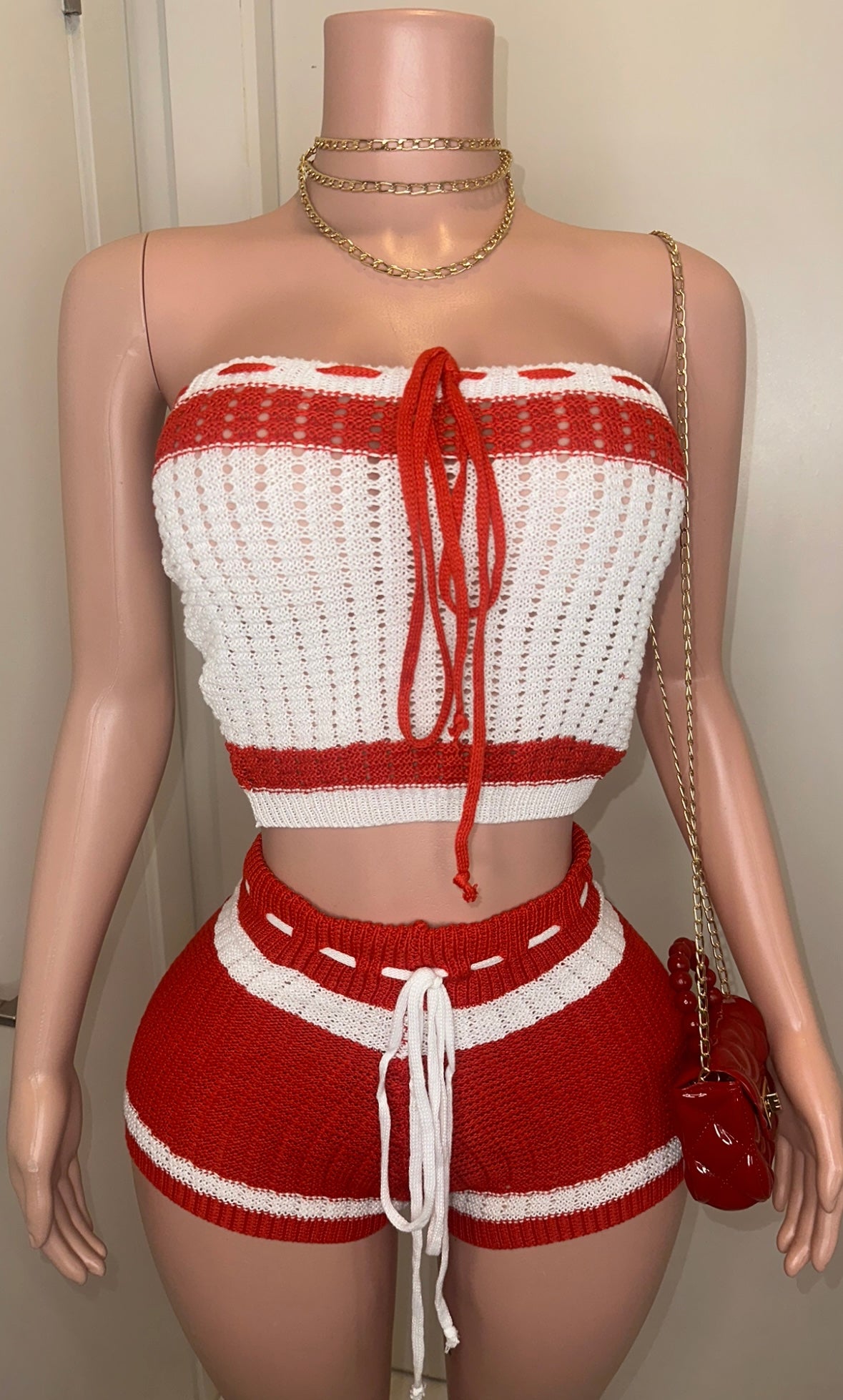 ADD SIZES * REDS CROCHET KNIT SET