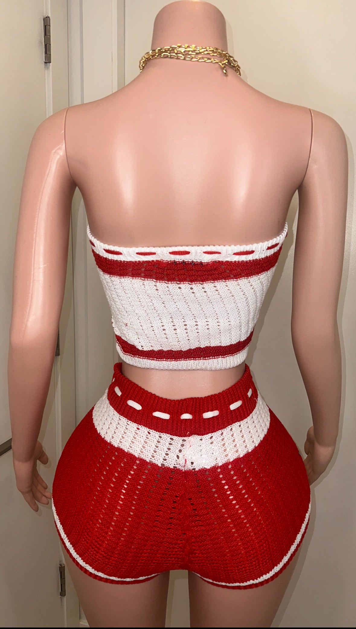 ADD SIZES * REDS CROCHET KNIT SET